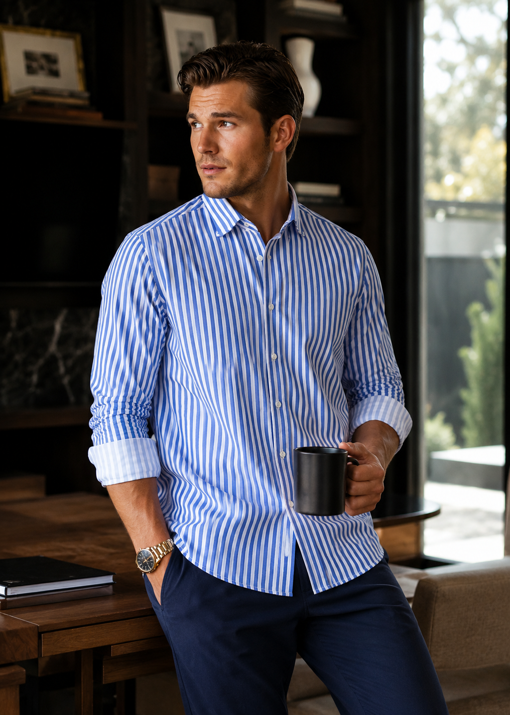 Men's Long Sleeve Performance Tech Shirt – Royal Blue Stripe