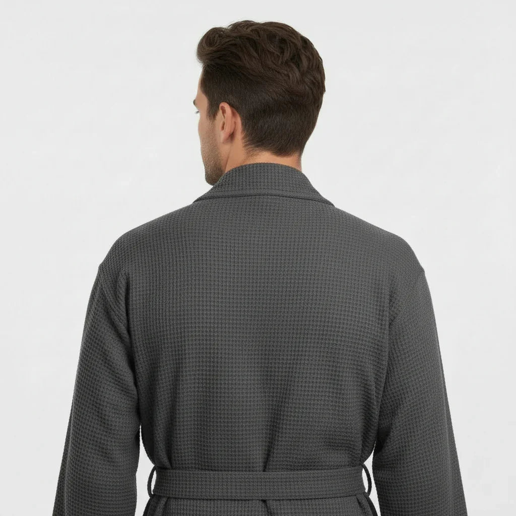 Men's Waffle Spa Bathrobe – Lightweight & Absorbent Kimono Robe