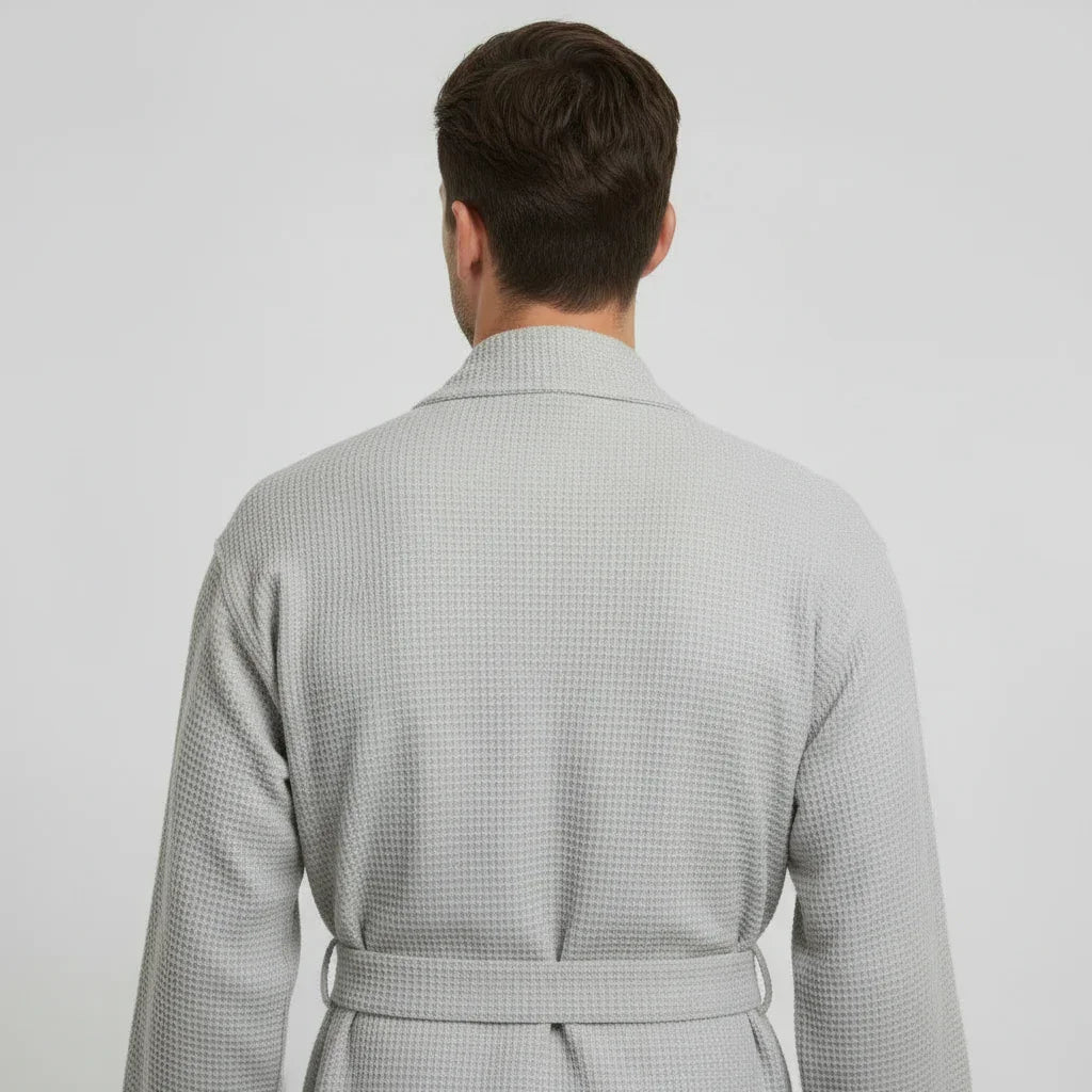 Men's Waffle Spa Bathrobe – Lightweight & Absorbent Kimono Robe