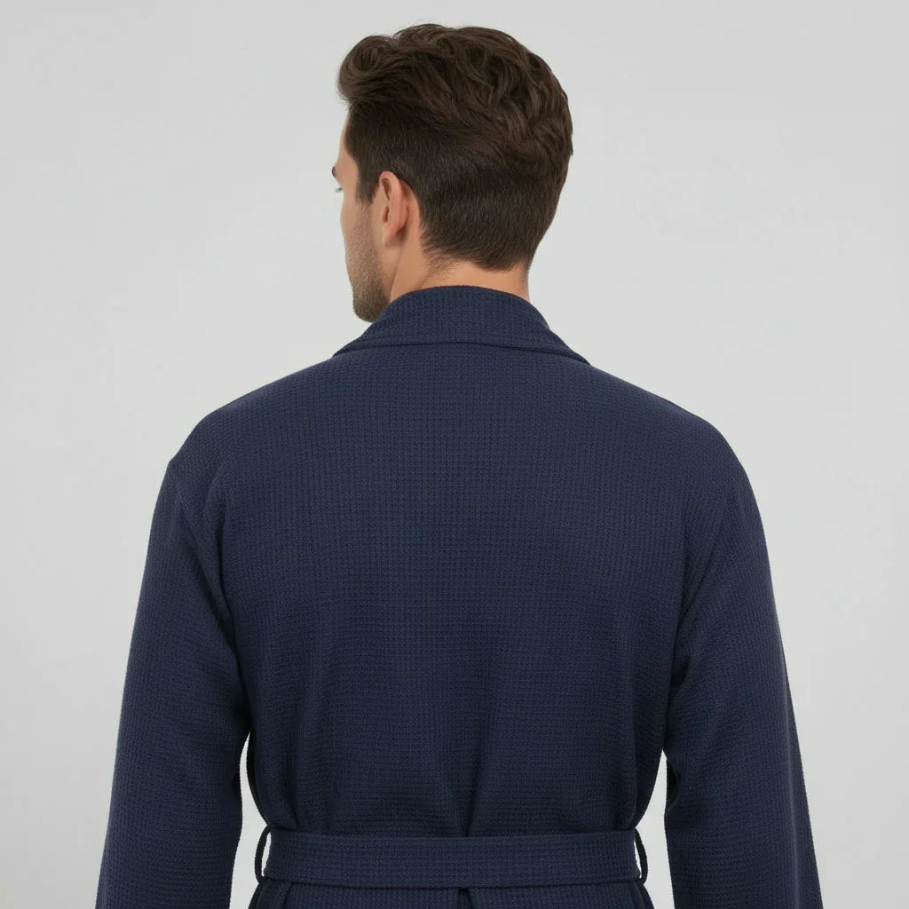 Men's Waffle Spa Bathrobe – Lightweight & Absorbent Kimono Robe