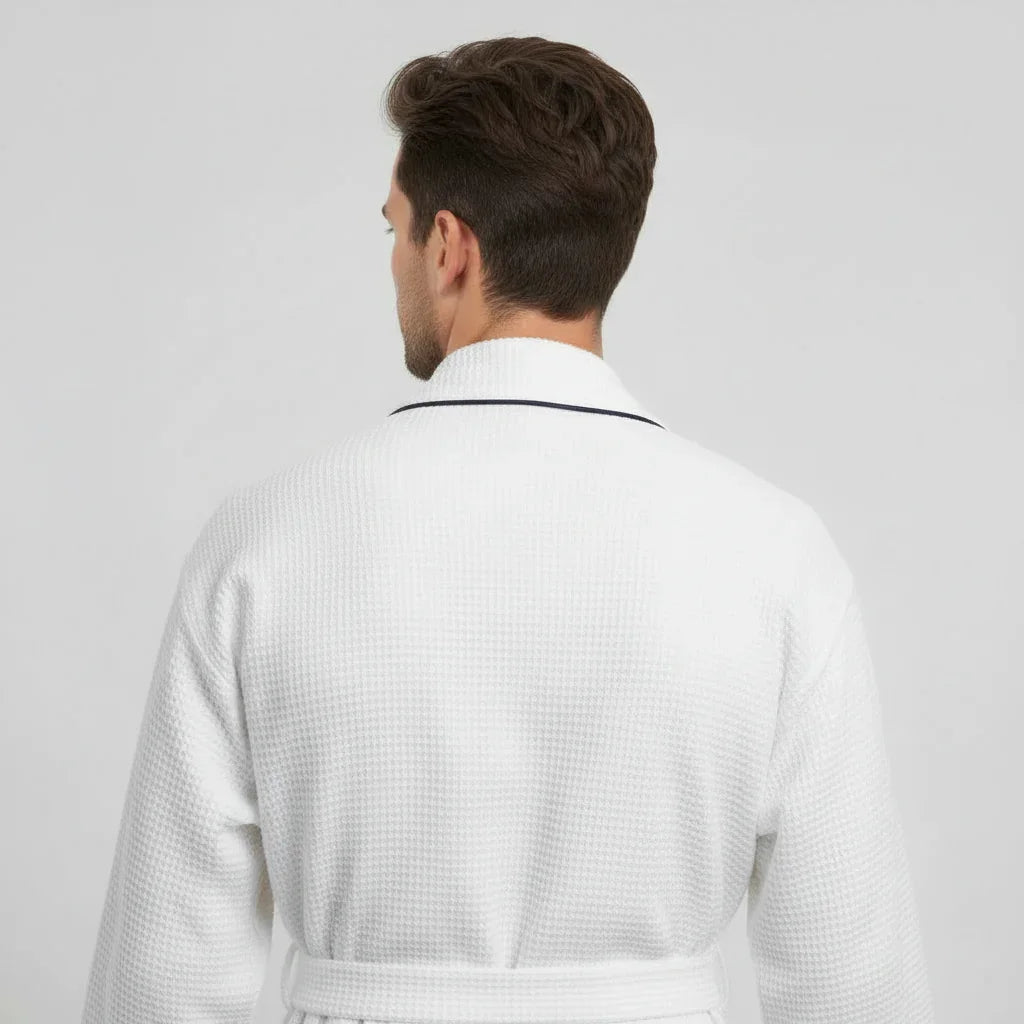 Men's Waffle Spa Bathrobe – Lightweight & Absorbent Kimono Robe