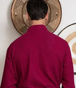 Men's Waffle Spa Bathrobe – Lightweight & Absorbent Kimono Robe