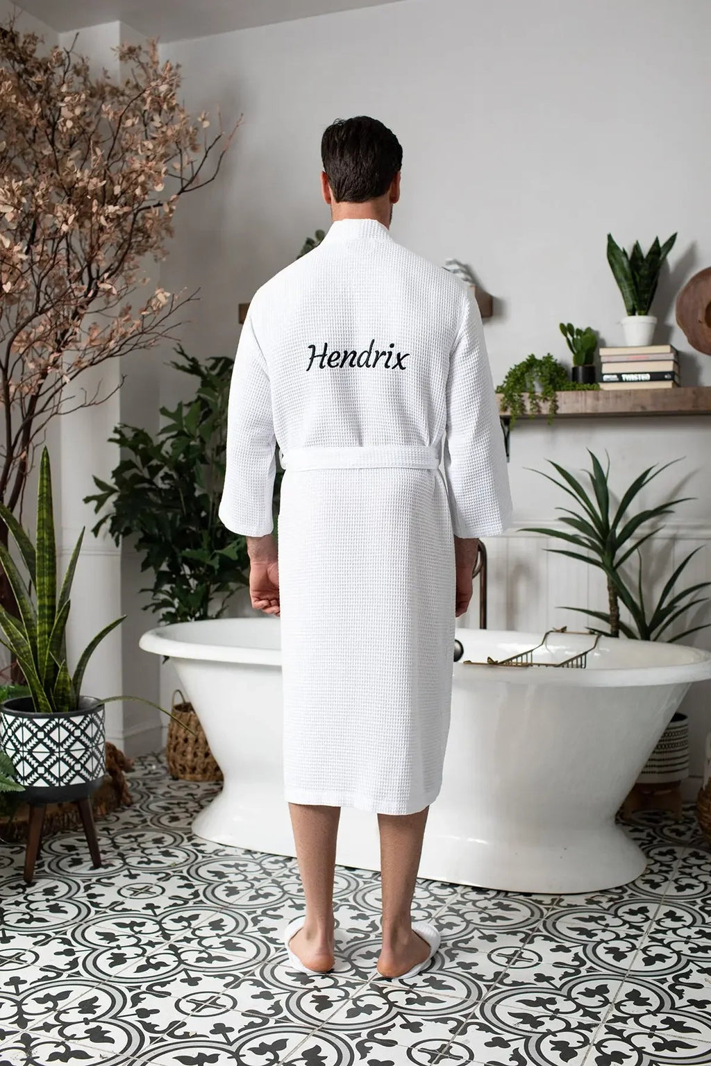 Men's Waffle Spa Bathrobe – Lightweight & Absorbent Kimono Robe
