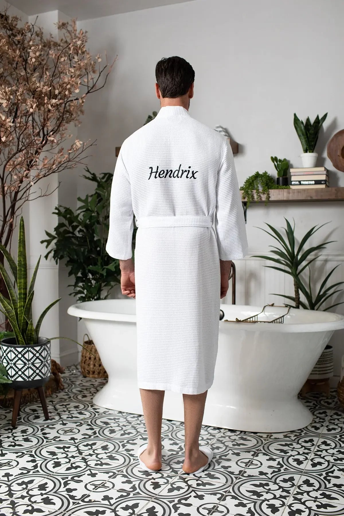 Men's Waffle Spa Bathrobe – Lightweight & Absorbent Kimono Robe
