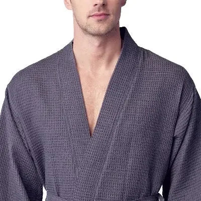 Men's Waffle Spa Bathrobe – Lightweight & Absorbent Kimono Robe