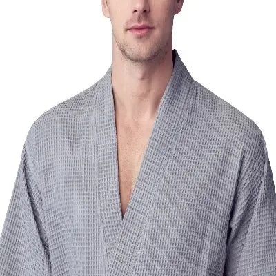 Men's Waffle Spa Bathrobe – Lightweight & Absorbent Kimono Robe