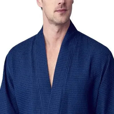 Men's Waffle Spa Bathrobe – Lightweight & Absorbent Kimono Robe