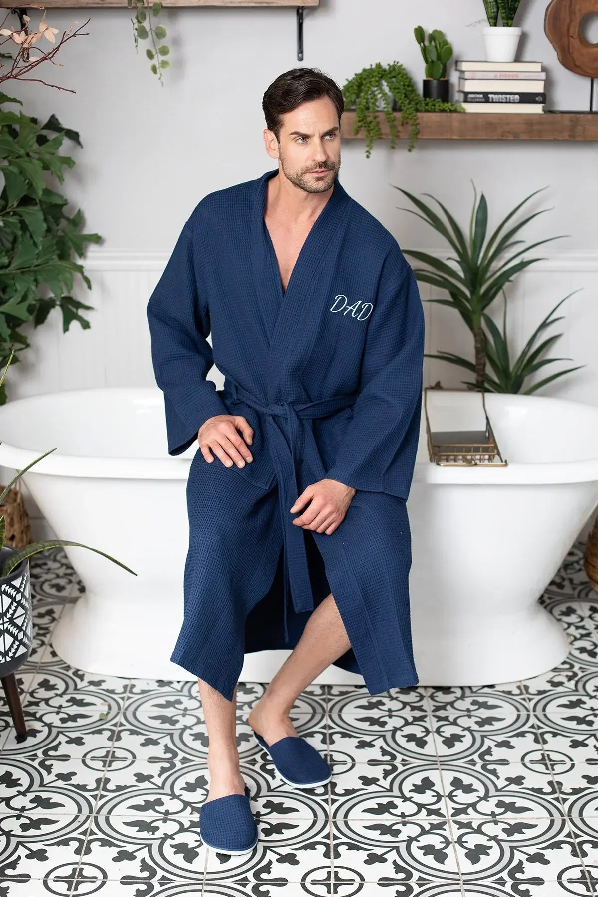 Men's Waffle Spa Bathrobe – Lightweight & Absorbent Kimono Robe